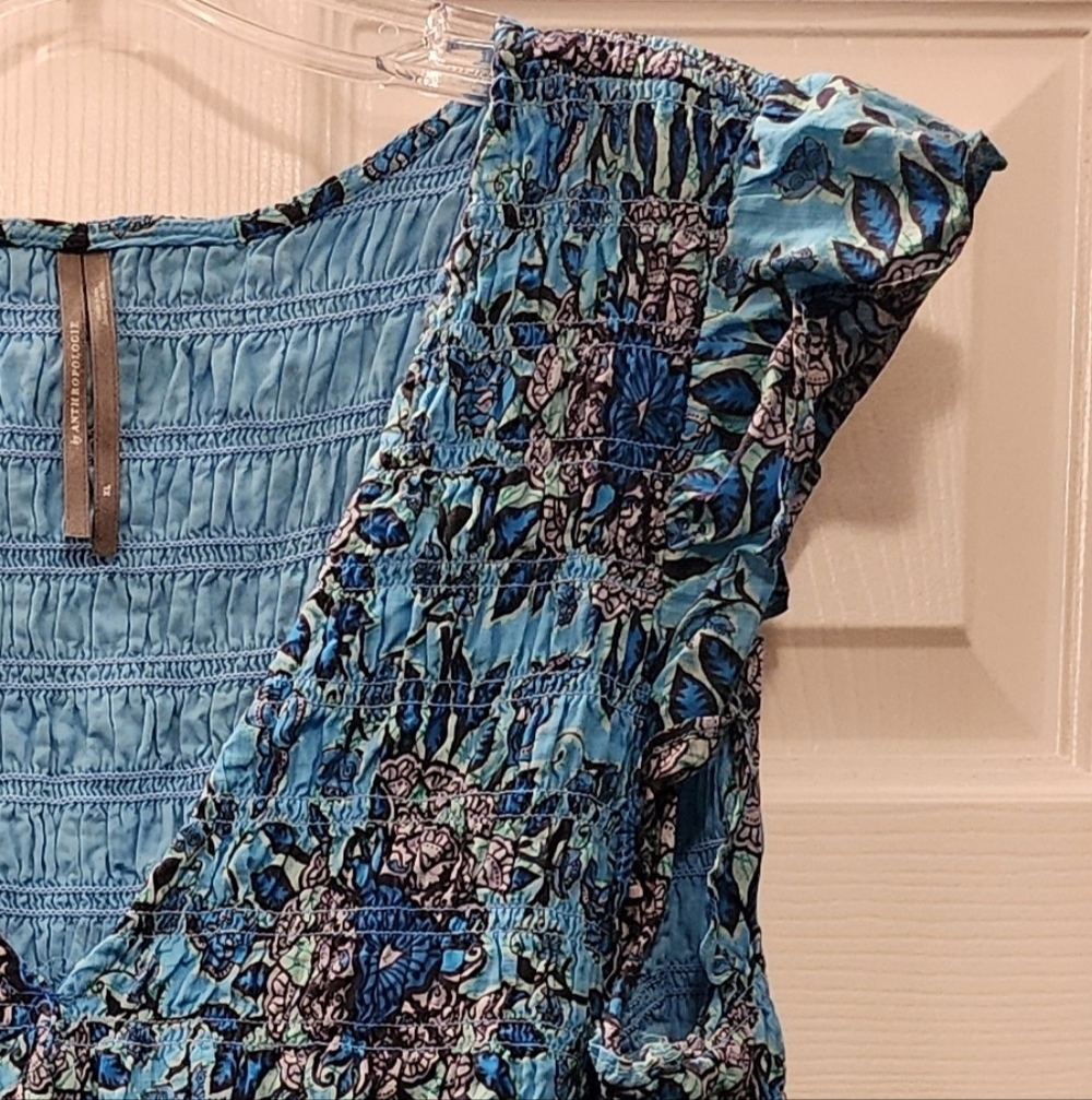 Anthropologie Peregrine Mini Dress • Blue Flutter Sleeves • Sexy V-Neck • XL - Picture 6 of 10
